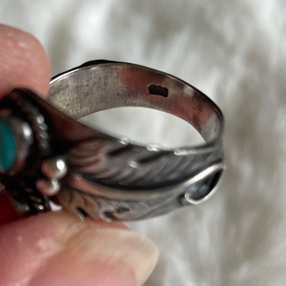 Adjustable Turquoise and Coral Sterling Silver Ring NWT size 6-8 - Picture 4 of 6